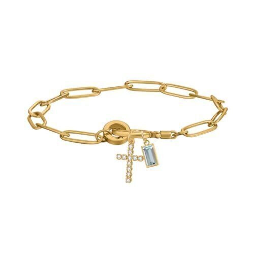 3317 Paperclip Birthstone Cross Charm Bracelet – 18K Gold Plated Link Chain